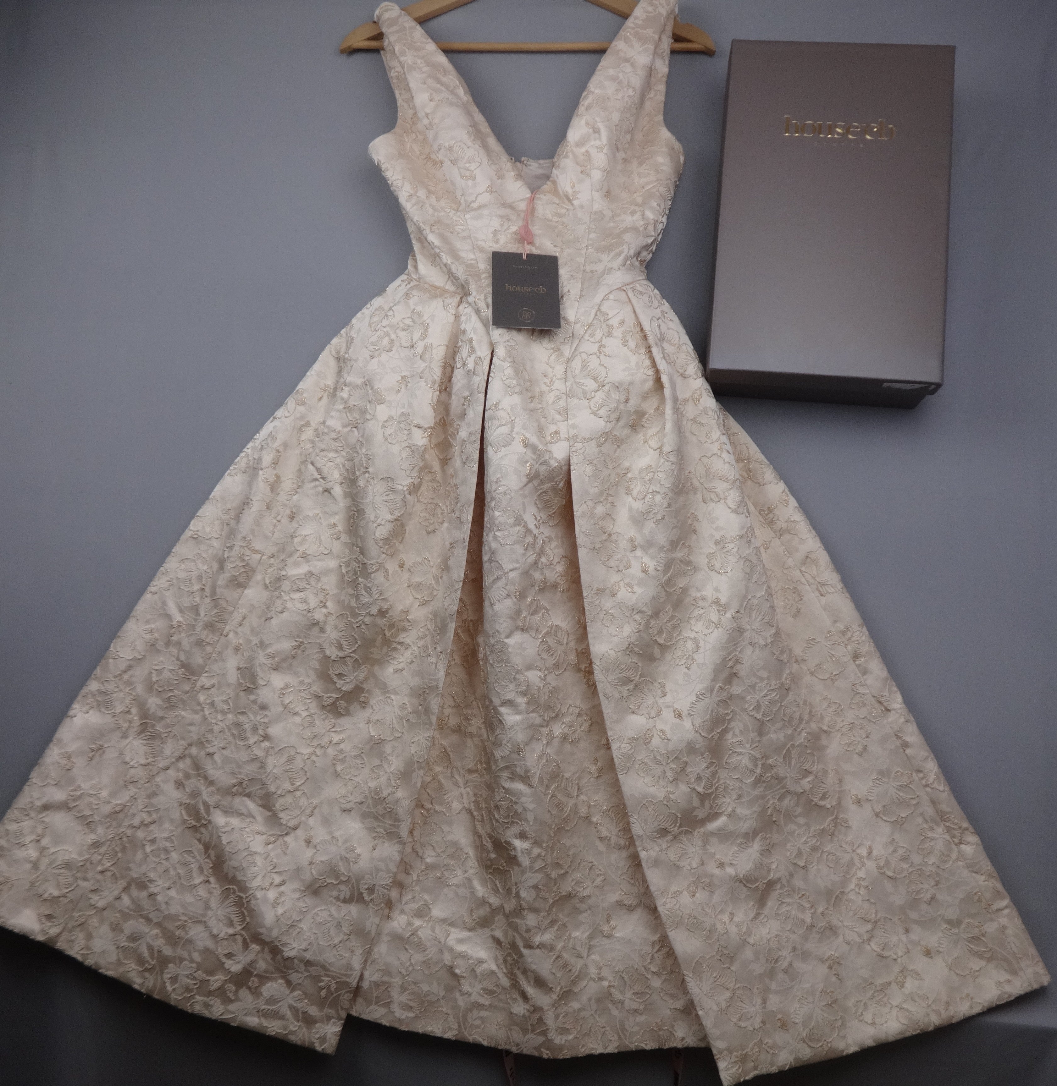 House of CB Paloma Ivory Jacquard Occasion Dress With Pockets – Small