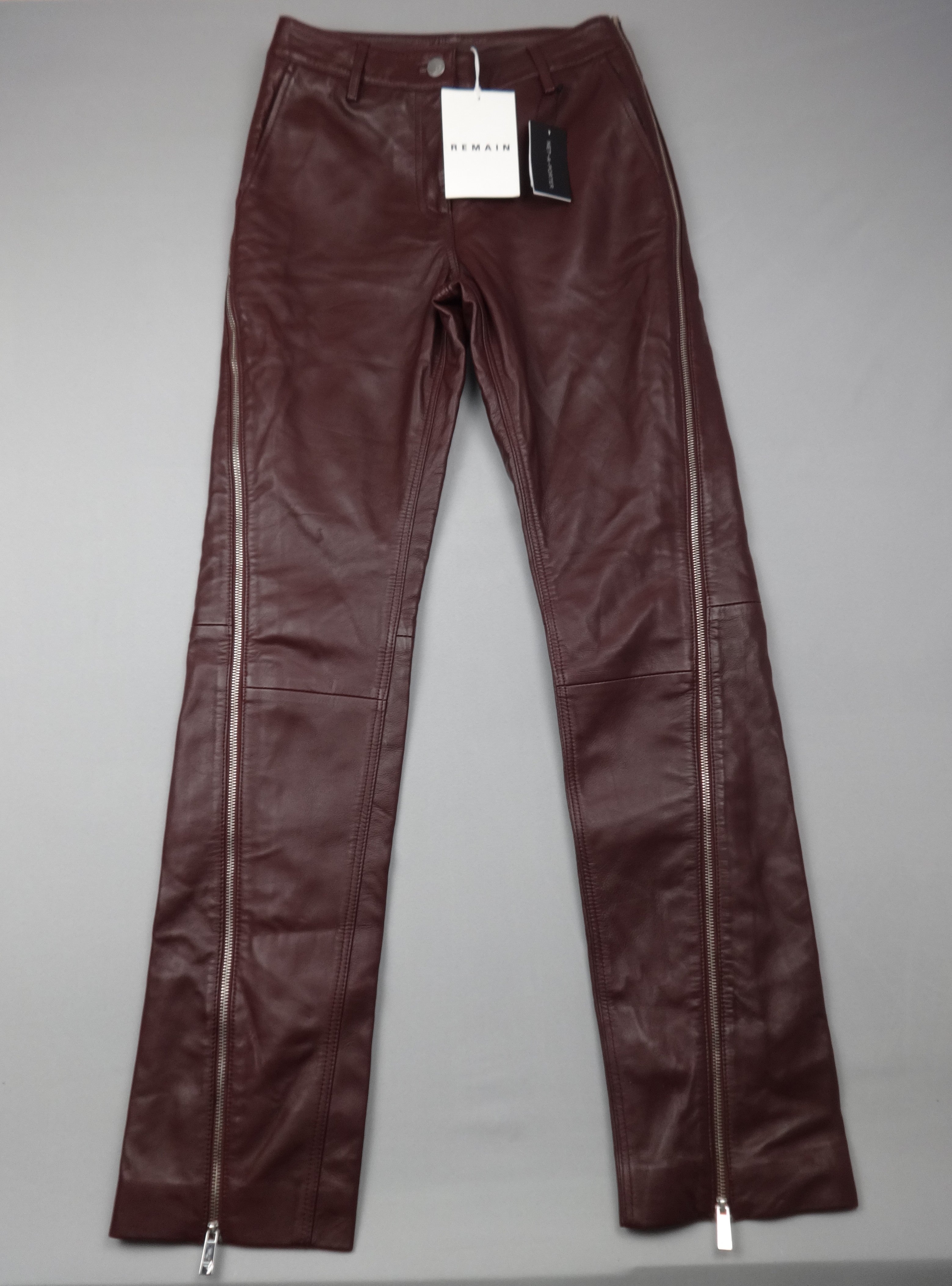 Remain Women’s Burgundy Leather Flared Pants – UK 6