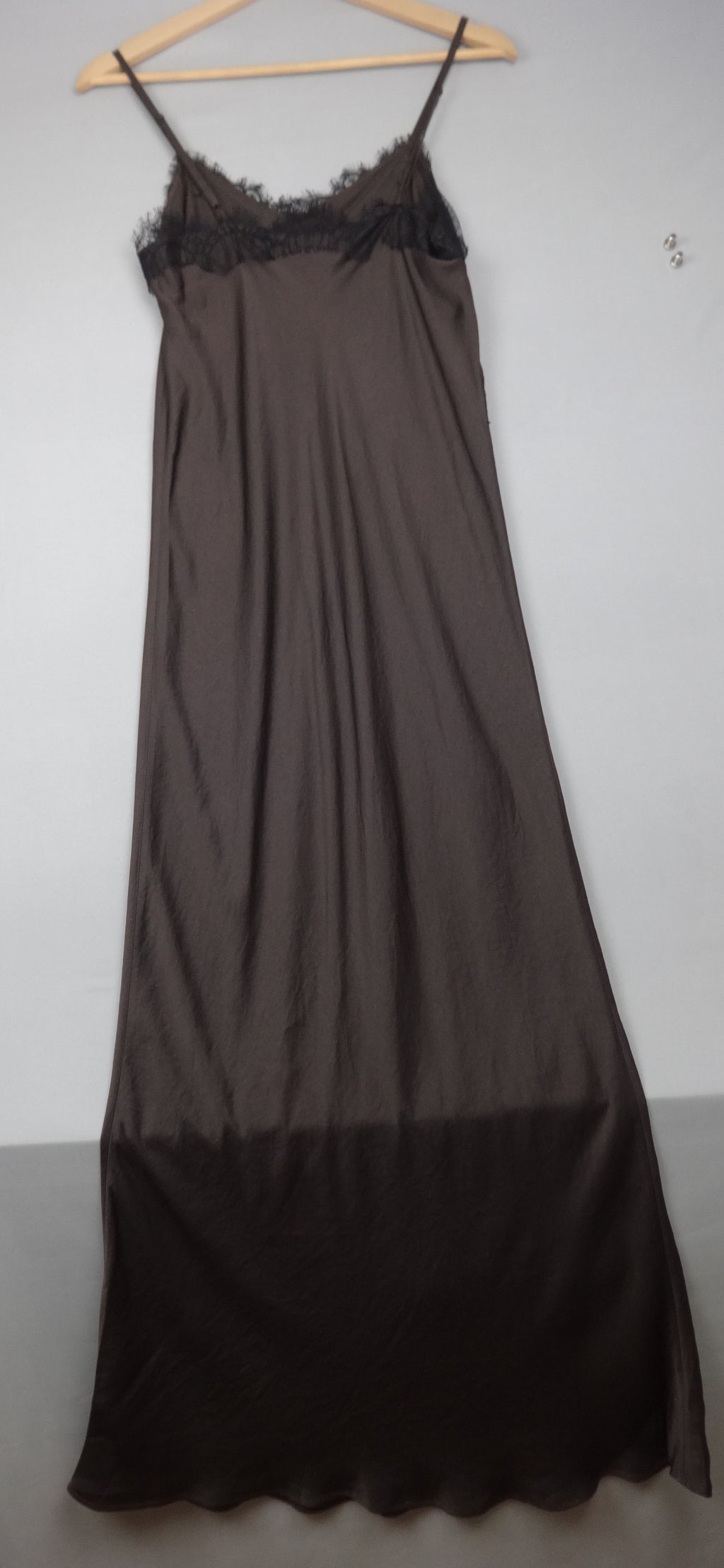 Gerard Darel Parisian Satin Slip Maxi Dress in Brown – Size 2