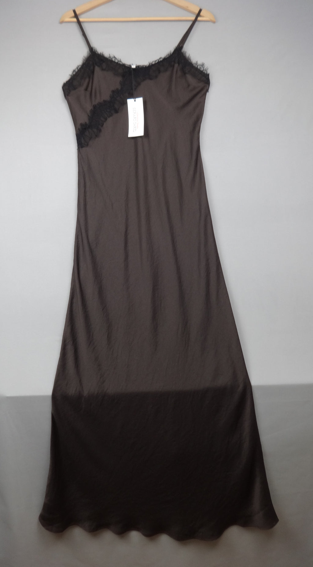 Gerard Darel Parisian Satin Slip Maxi Dress in Brown – Size 2