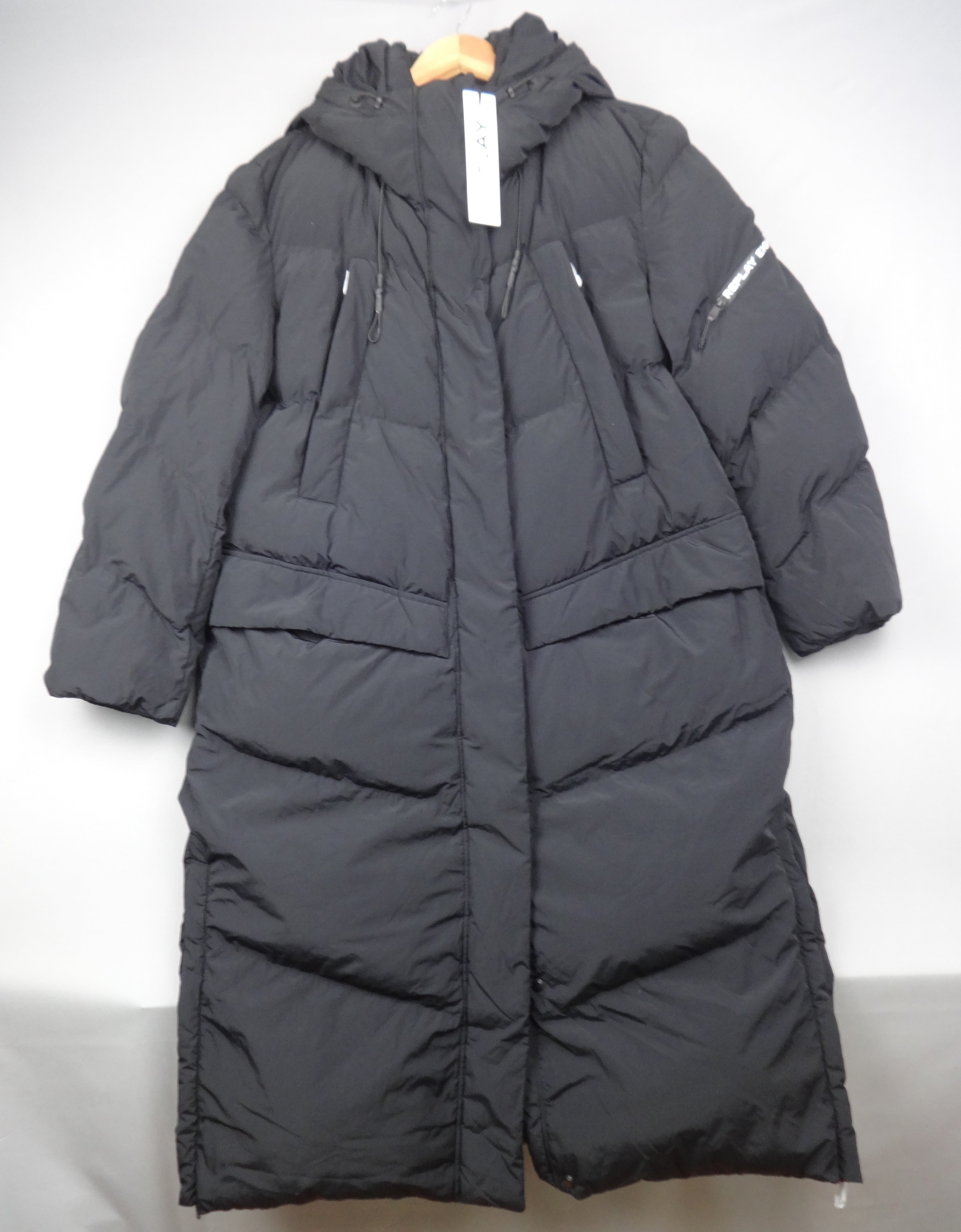 Replay Black Longline Hooded Puffer Coat – Medium
