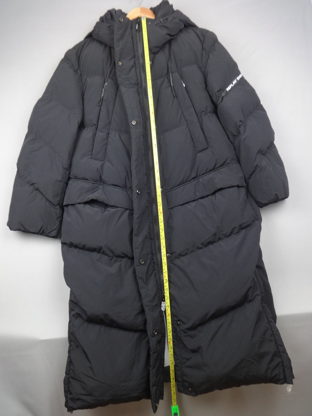 Replay Black Longline Hooded Puffer Coat – Medium