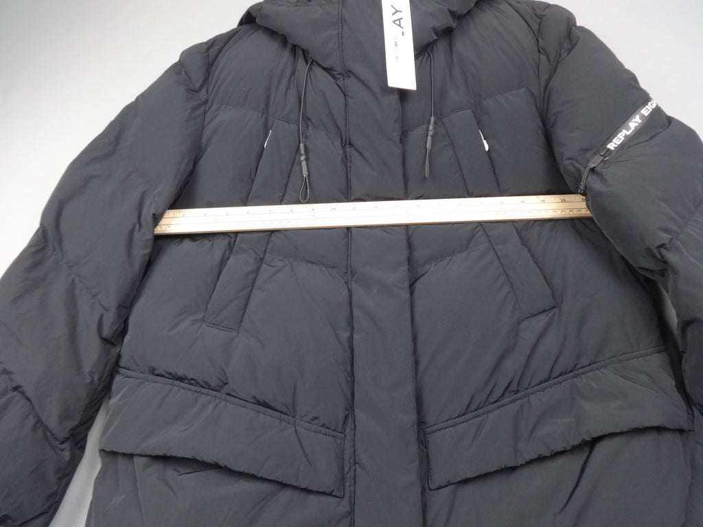 Replay Black Longline Hooded Puffer Coat – Medium