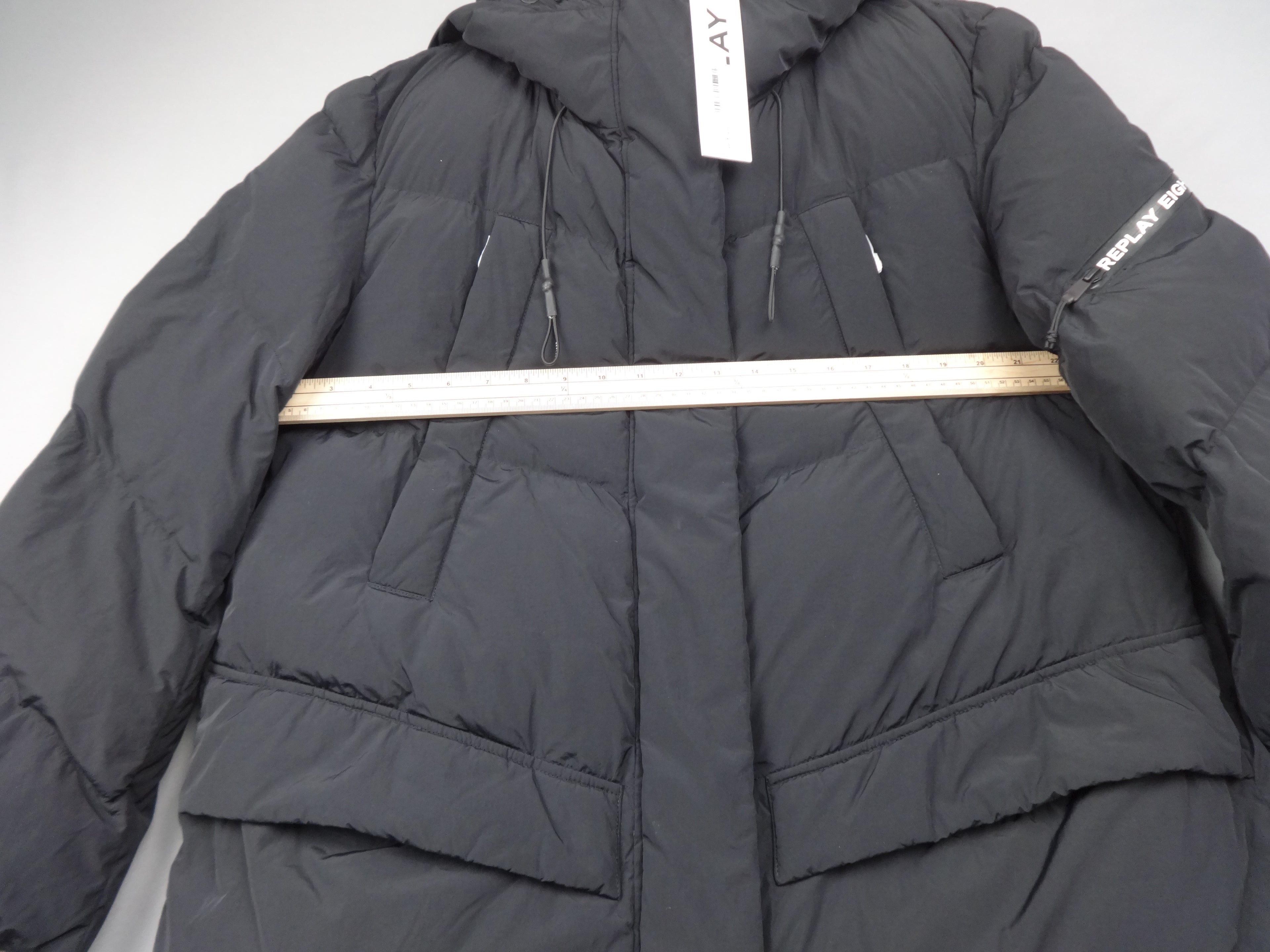 Replay Black Longline Hooded Puffer Coat – Medium