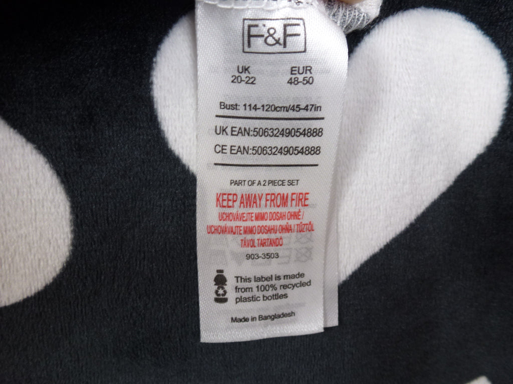 F&F Pyjama Set Black White Heart Print