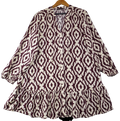 F&F Smock Dress Burgundy Cream Ikat Print