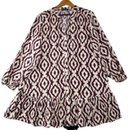 F&F Smock Dress Burgundy Cream Ikat Print