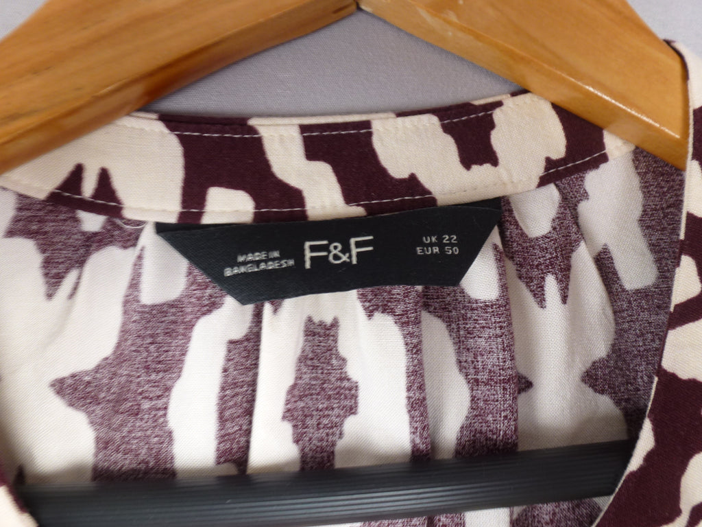 F&F Smock Dress Burgundy Cream Ikat Print