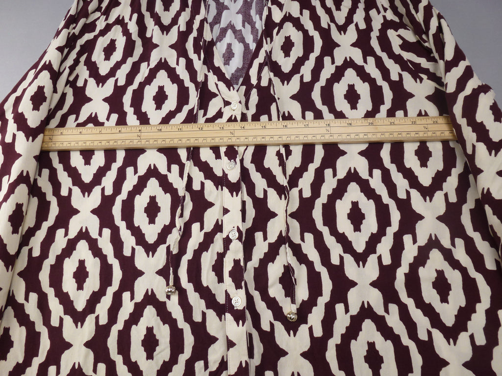 F&F Smock Dress Burgundy Cream Ikat Print