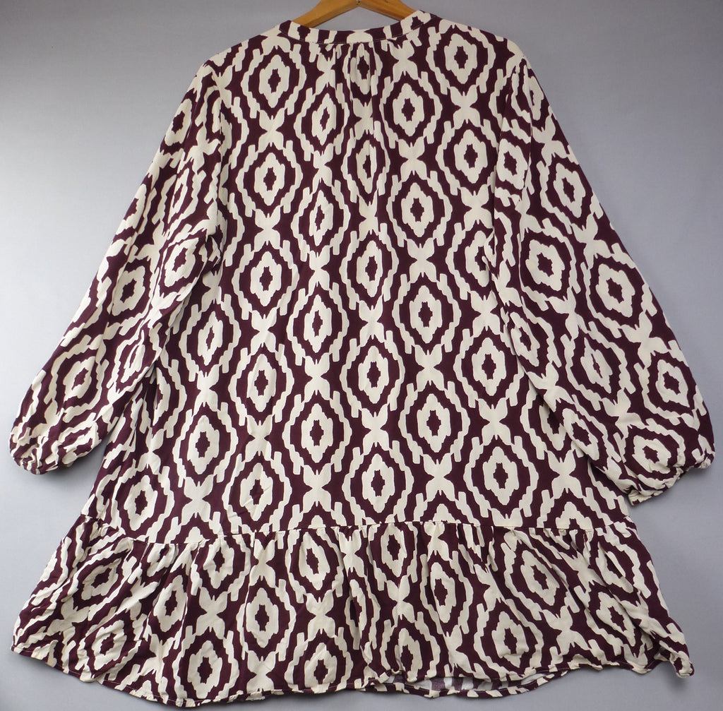 F&F Smock Dress Burgundy Cream Ikat Print