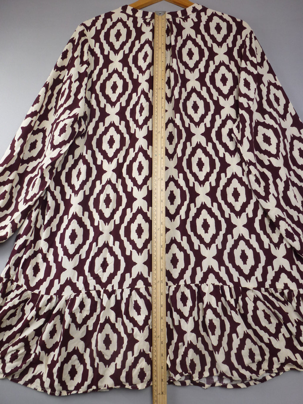 F&F Smock Dress Burgundy Cream Ikat Print