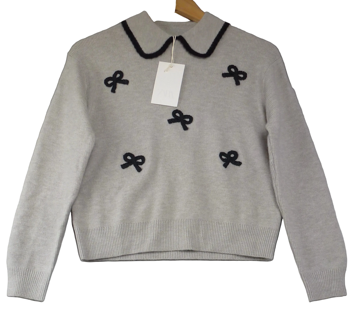 Zara Jumper Grey Bow Embroidered