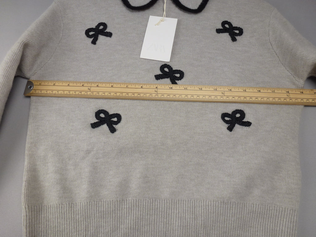 Zara Jumper Grey Bow Embroidered