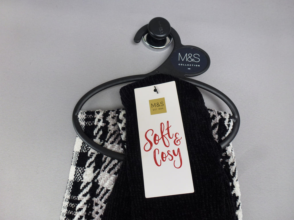 M&S Black & White Check Scarf and Gloves Gift Set