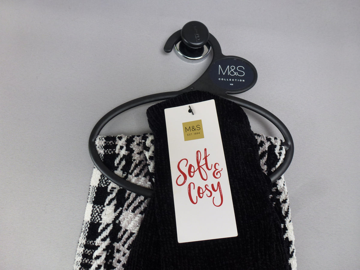 M&S Black & White Check Scarf and Gloves Gift Set
