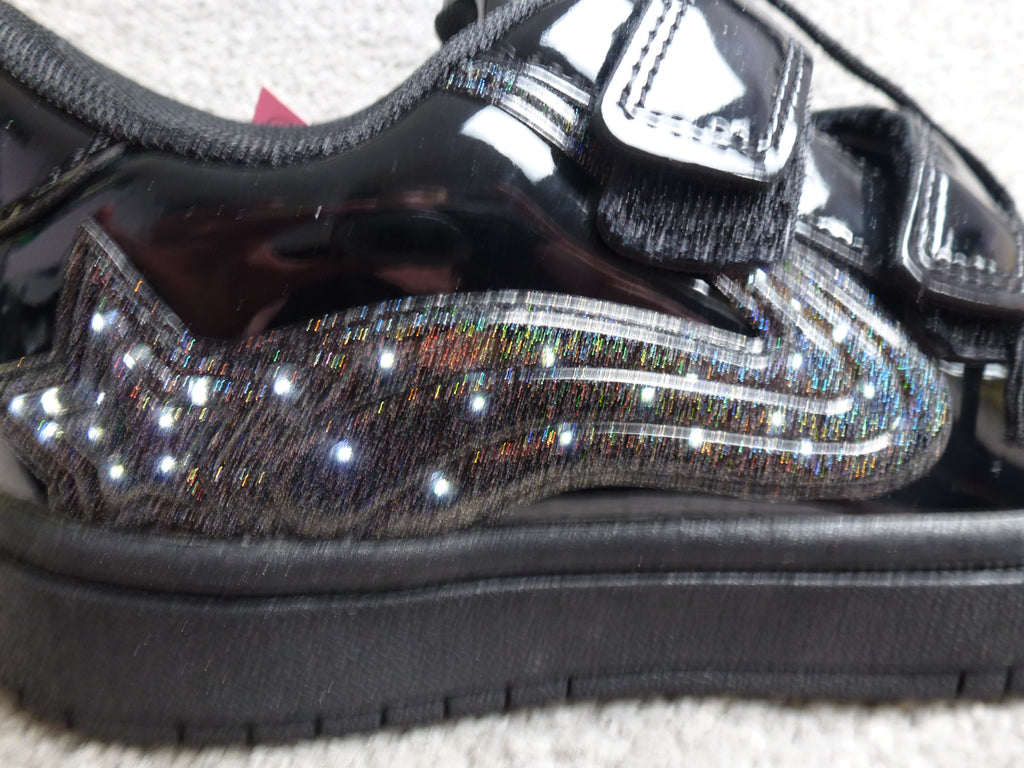 George Black Patent Light Up Glitter School Shoes