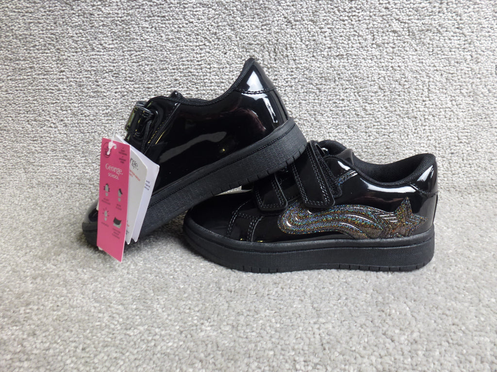 George Black Patent Light Up Glitter School Shoes