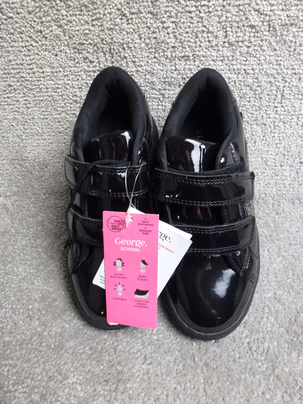 George Black Patent Light Up Glitter School Shoes