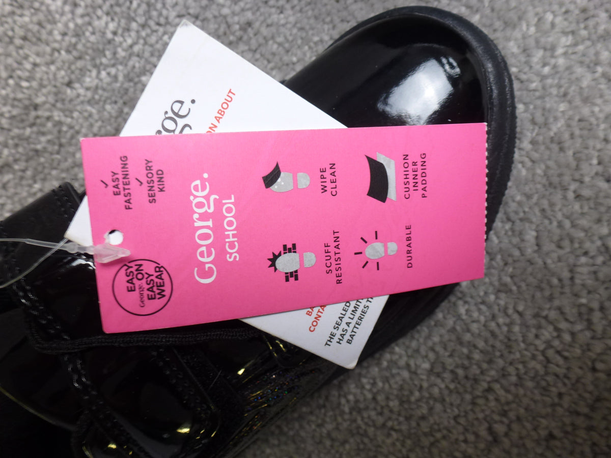 George Black Patent Light Up Glitter School Shoes