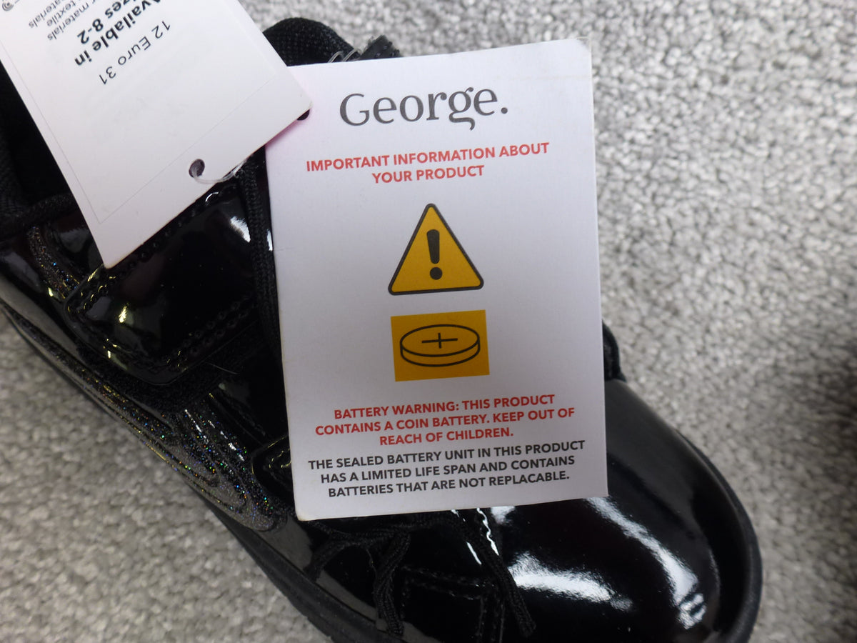 George Black Patent Light Up Glitter School Shoes