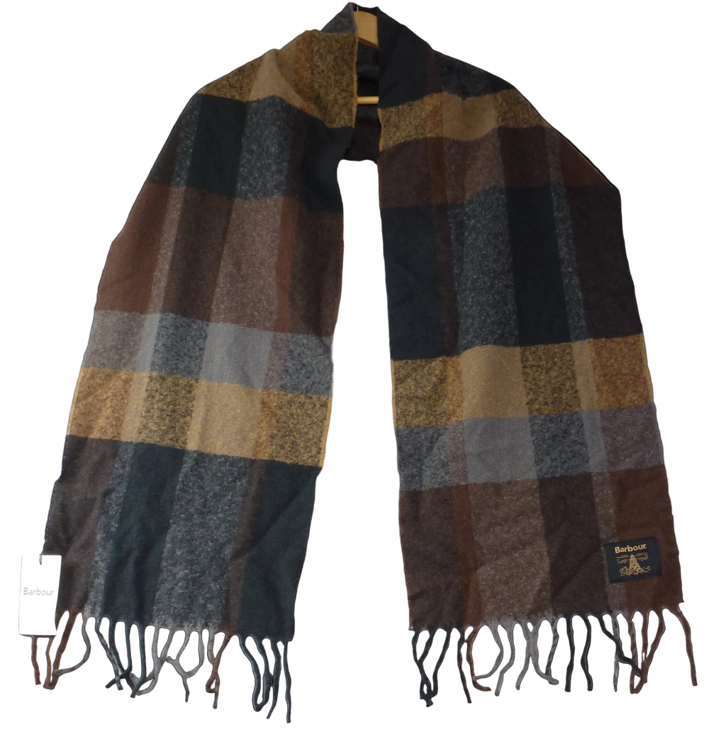 Barbour Tartan Scarf Unisex Brown Green & Grey
