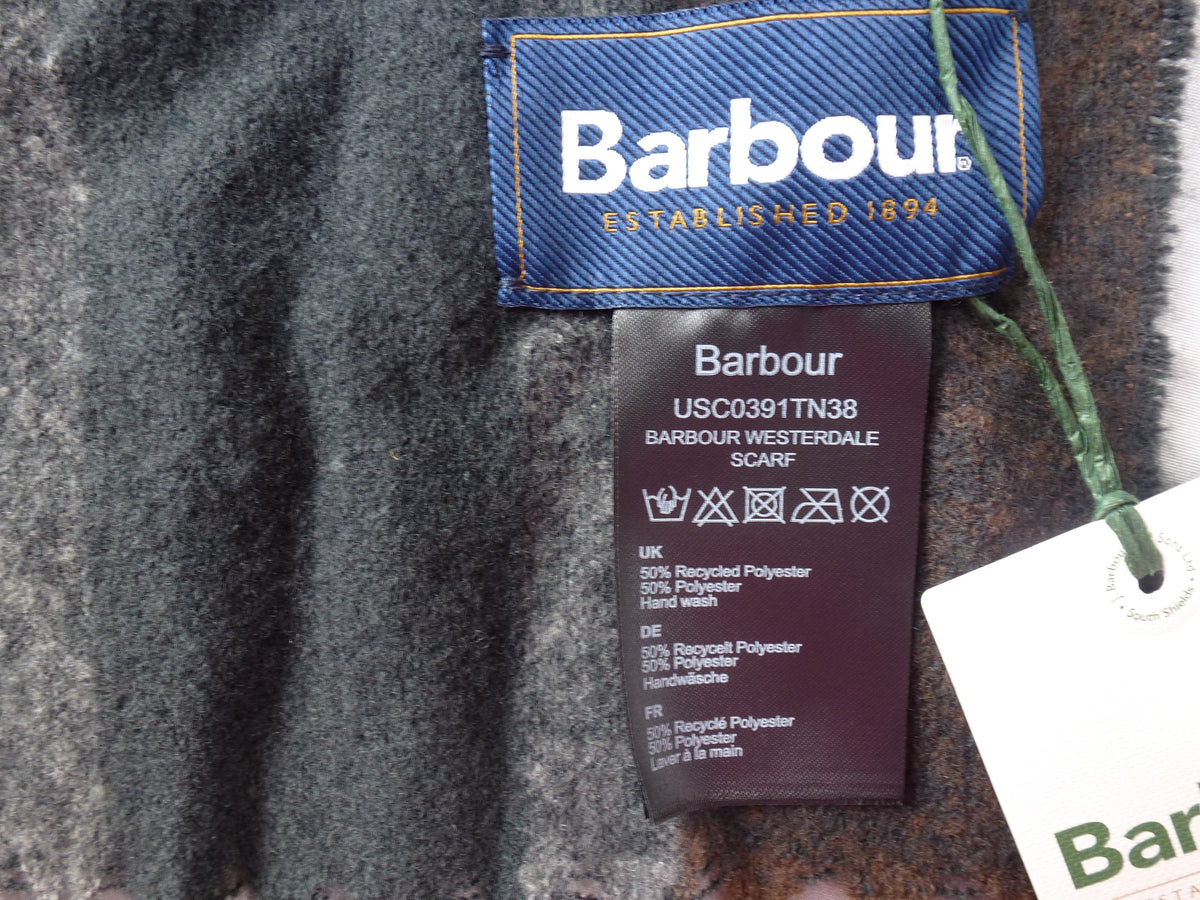 Barbour Tartan Scarf Unisex Brown Green & Grey