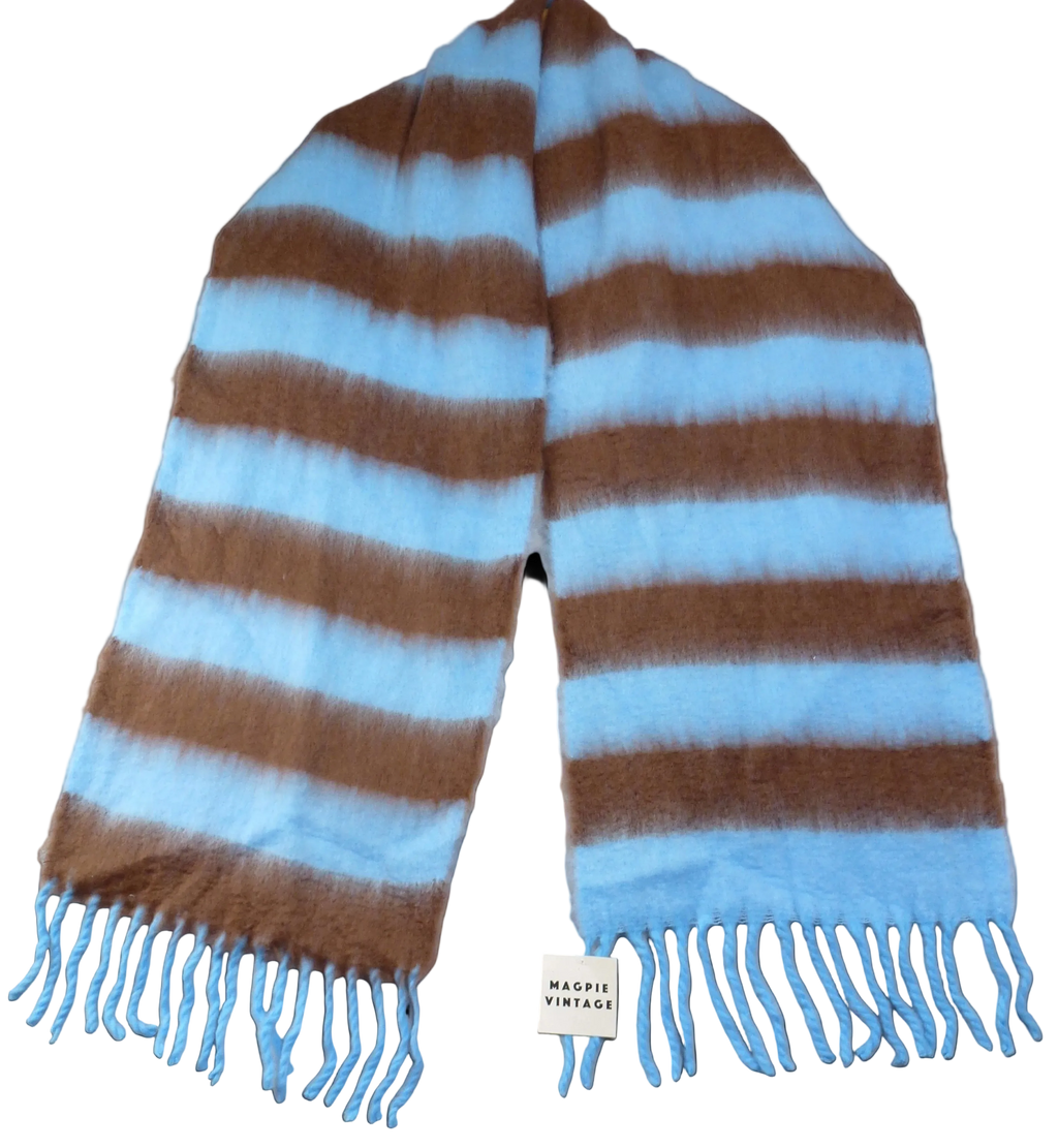 Oversized Scarf Blue Brown Striped