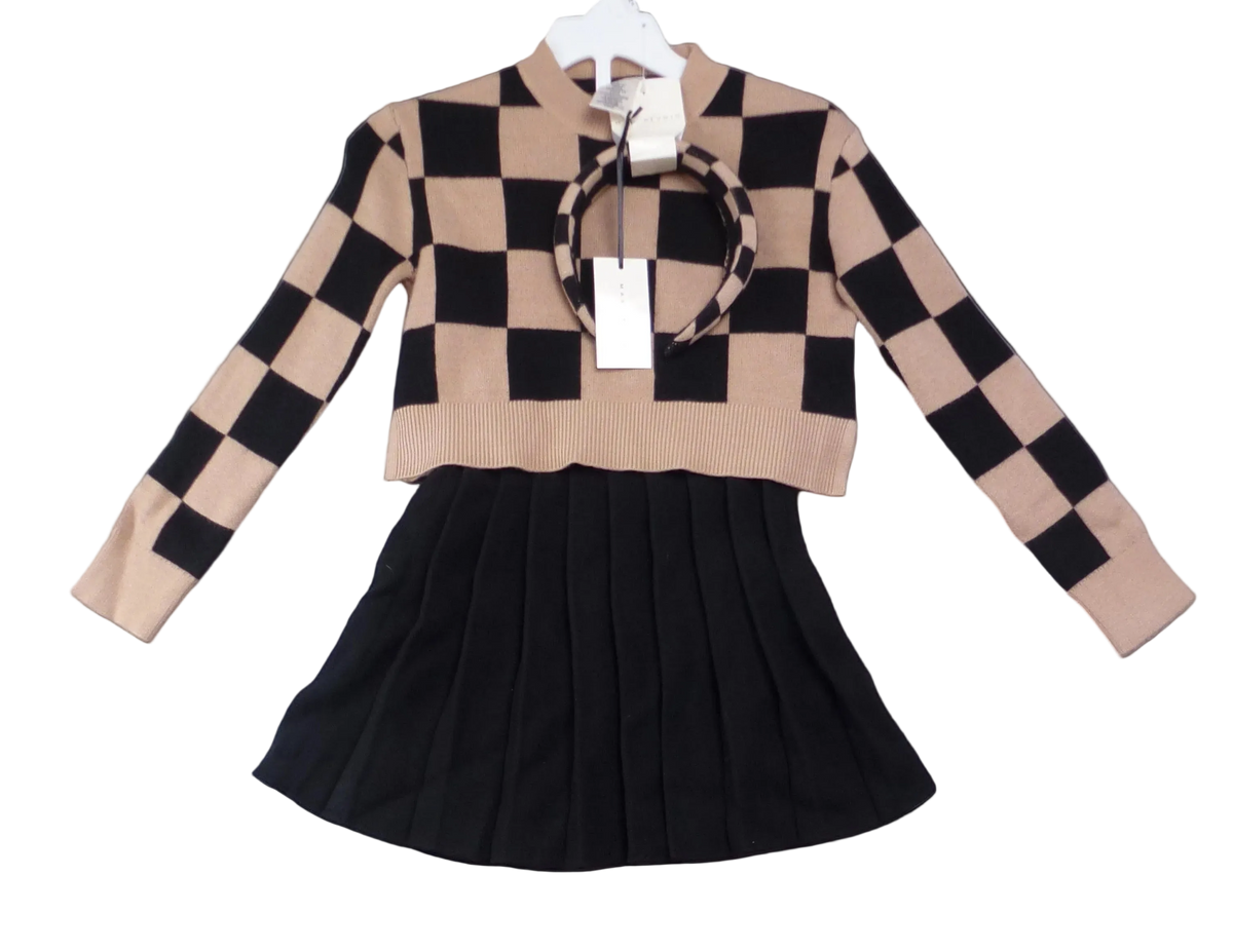 Max Studio Black & Beige Jumper Skirt & Headband Set