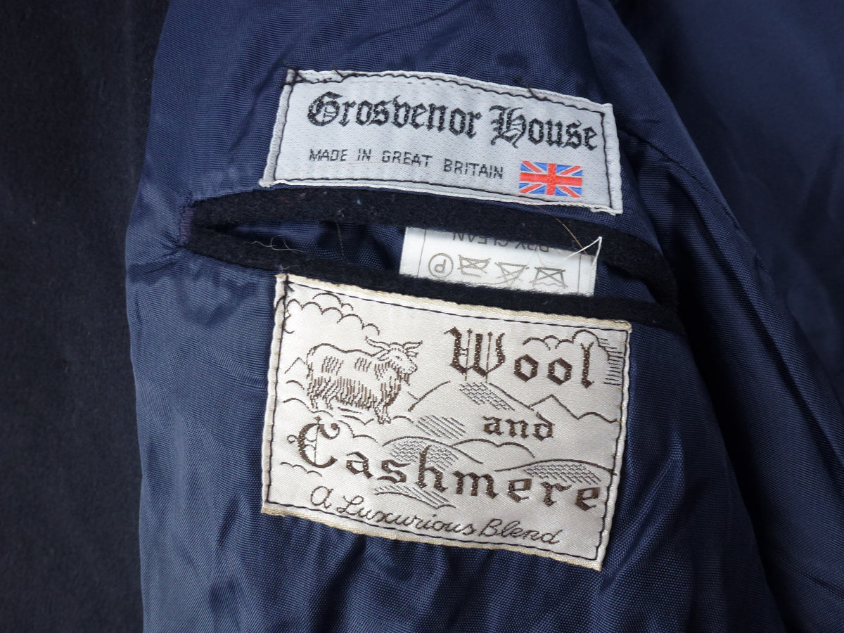 L · Grosvenor House Vintage Navy Overcoat Wool & Cashmere