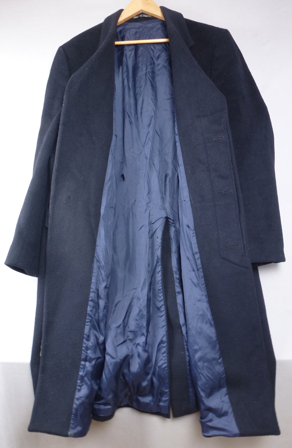 L · Grosvenor House Vintage Navy Overcoat Wool & Cashmere
