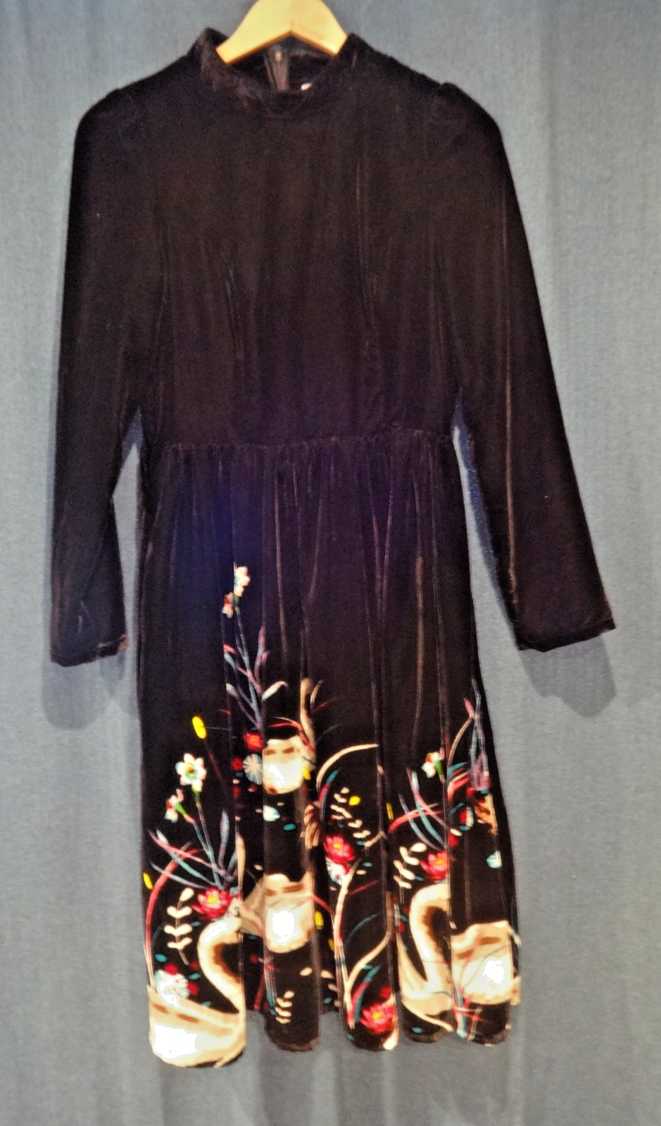 Bleeding Heart Dress Women UK 10 Black Velvet Swan Skater Retro Y2K Pockets