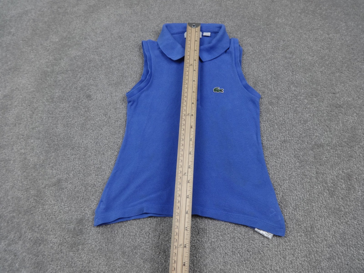 Lacoste Polo Top Girls 6 Blue Sleeveless Cotton Stretch Crocodile Logo Summer
