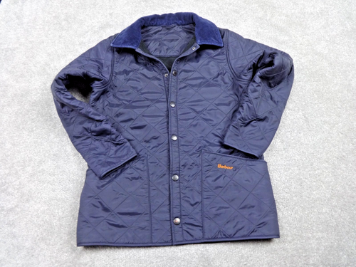 Barbour Boys Polarquilt Liddesdale Jacket Navy Blue Collar Pockets Size M 8/9