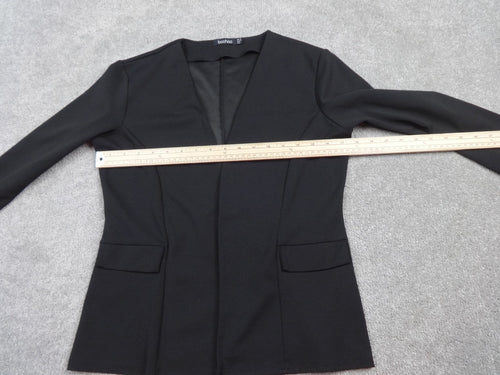 Boohoo Blazer Women's UK 12 Black Open Front Smart Office Stretch Jacket