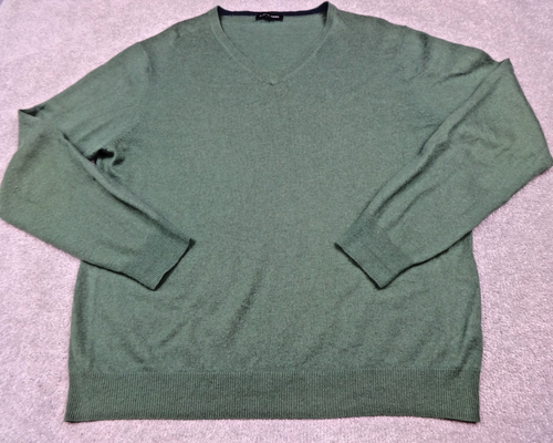 Austin Reed Jumper Mens XL Green Wool Blend V Neck Knit Pullover Classic Smart