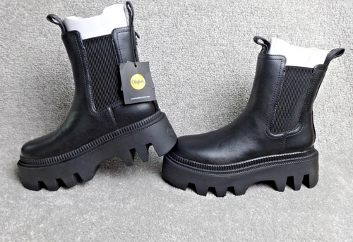 Buffalo Chelsea Boots Womens UK 3 Platform Chunky Black Vegan Grunge Goth BNWT