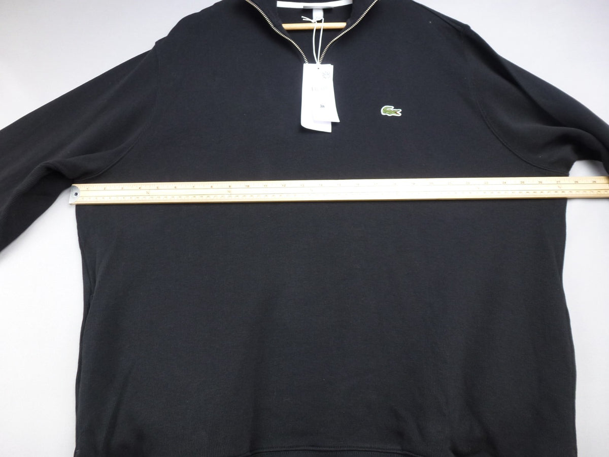 Lacoste Jumper Mens XXL Black 1/4 Zip Sweatshirt Classic Fit Cotton Logo Pockets