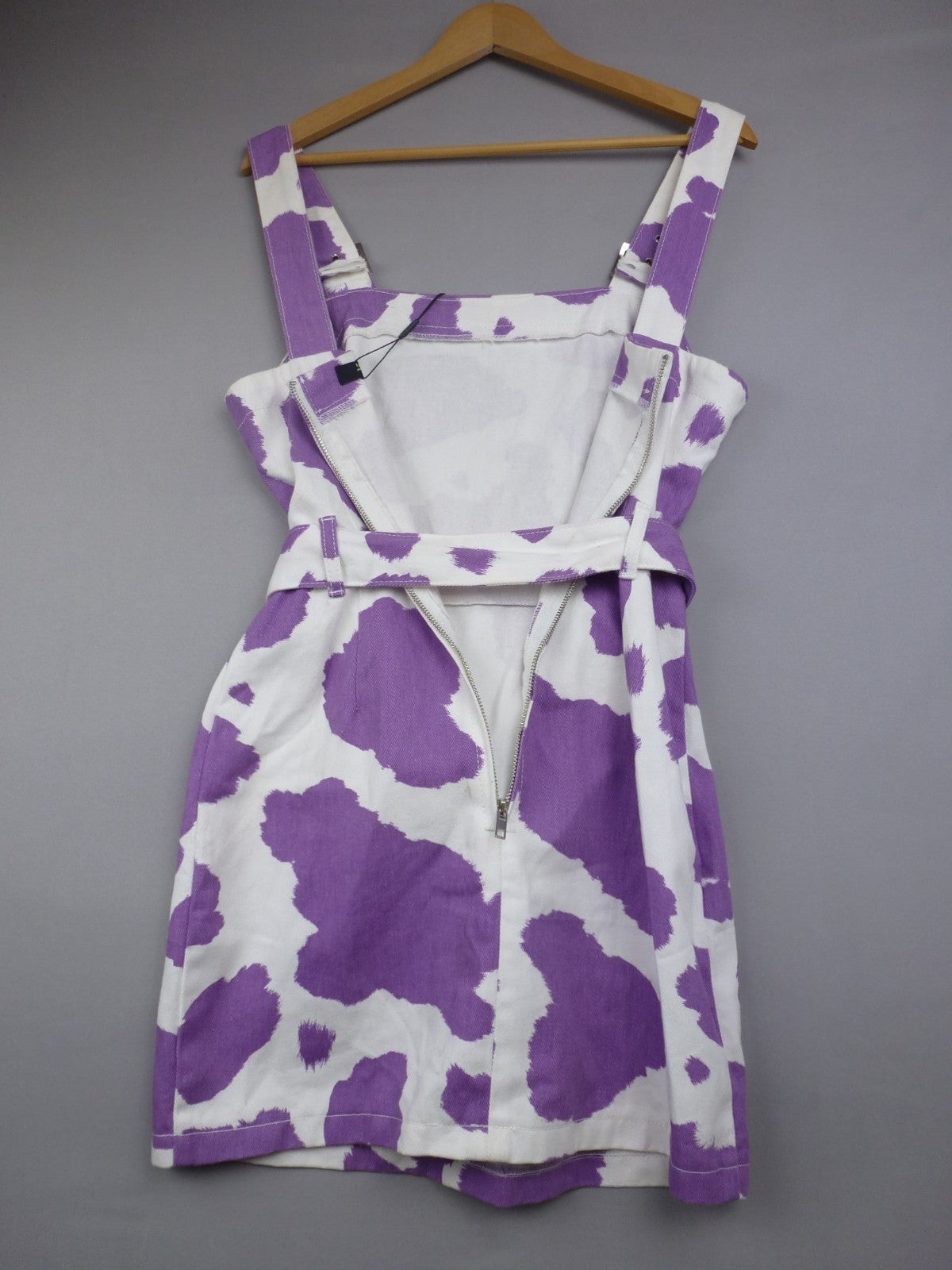 Jaded Dress Women UK 10 Purple Cow Print Belted Buckle Strappy Mini Cotton BNWT