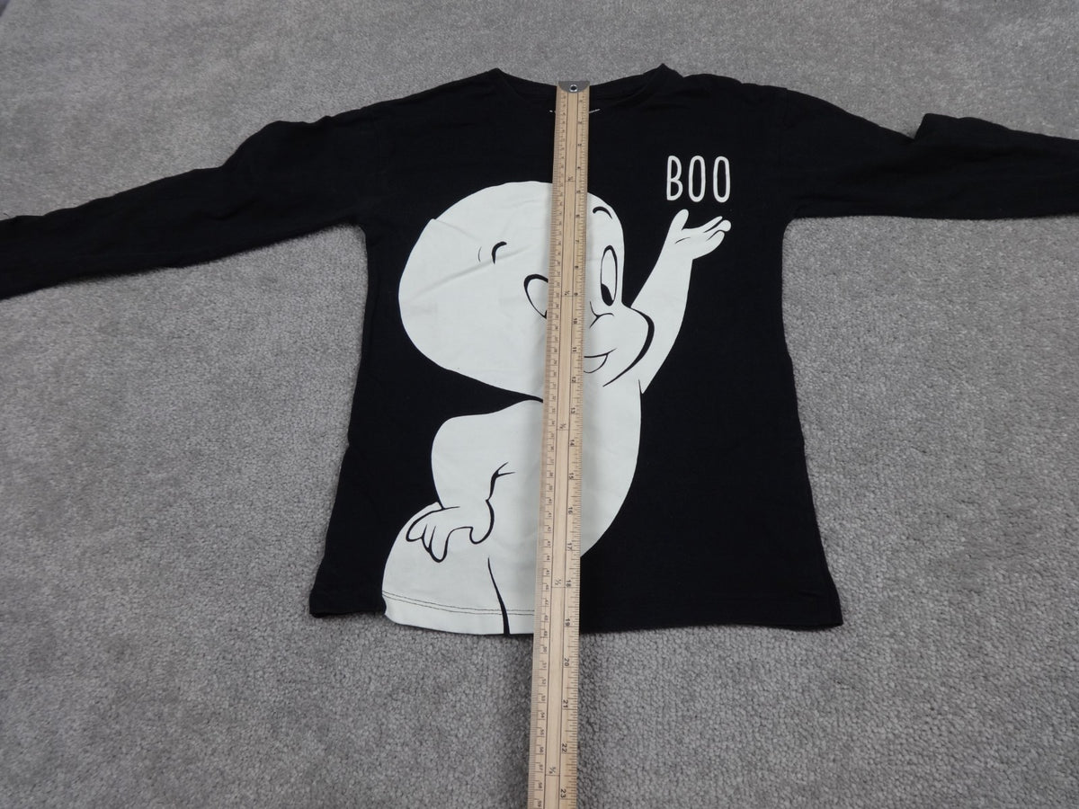 Casper Long Sleeve T Shirt Kids 9Y Black Boo Graphic Halloween Top Spooky Trick