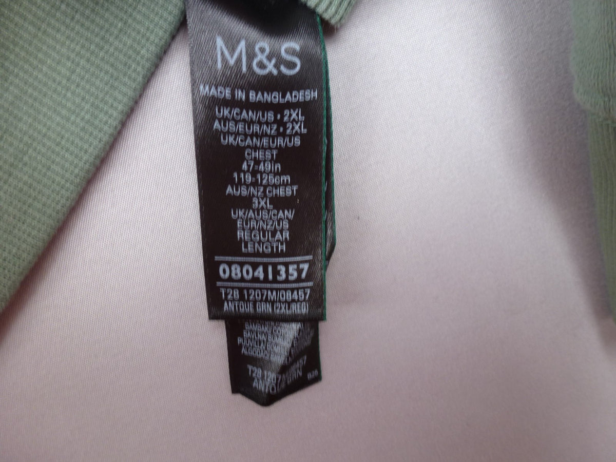 M&S Sweatshirt Mens 2XL Sage Green Quarter Zip Cotton Casual Side Pocket Top