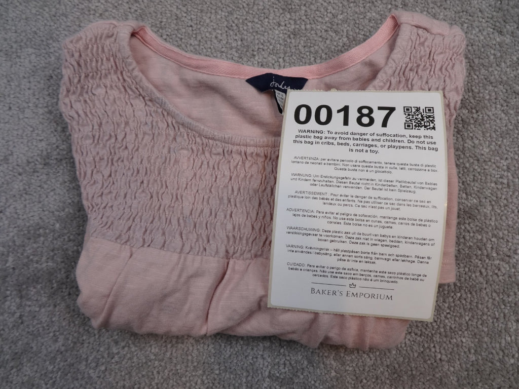Joules Maggie Pink Smocked Puff Sleeve Cotton Jersey T-Shirt UK16 Hare Logo Boho