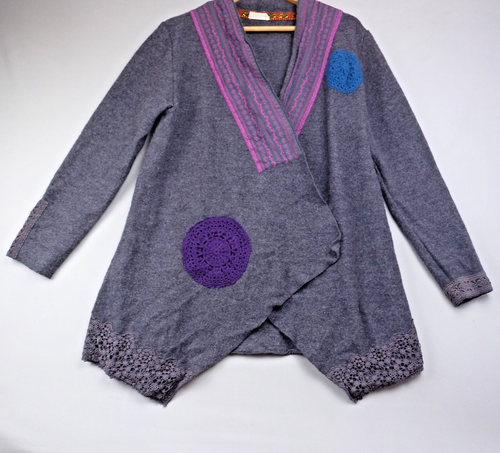 Braintree Cardigan Womens 18 Grey 100% Wool Wrap Boho Crochet Festival Knit