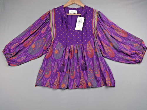 ba&sh Blouse Women Medium Violet Paisley Boho Tassel BNWT Festival Top Holiday