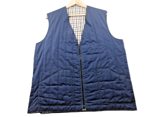 Aquascutum Gilet Mens XL Navy Quilted Zip Waistcoat Made In England Vintage