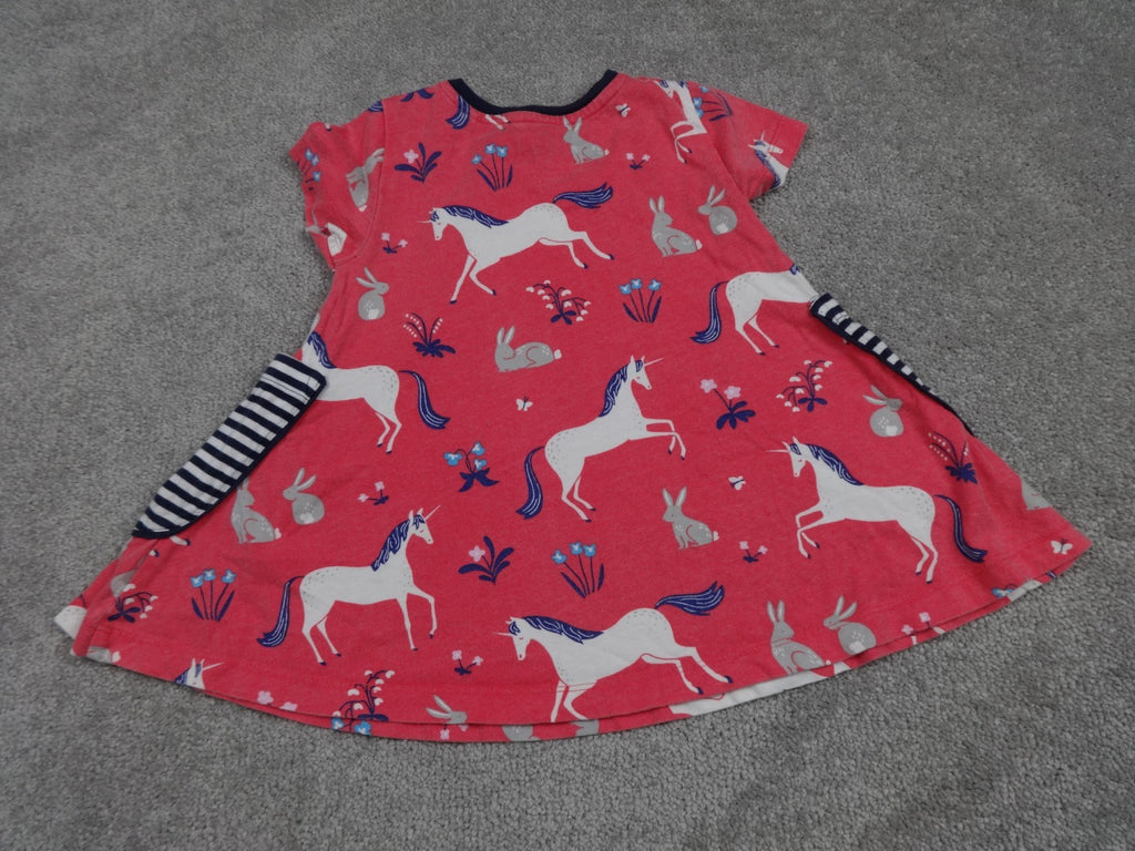 Mini Boden Dress Girls 2-3Y Pink Unicorn Print Short Sleeve Pockets Cotton Kids
