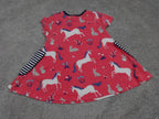 Mini Boden Dress Girls 2-3Y Pink Unicorn Print Short Sleeve Pockets Cotton Kids