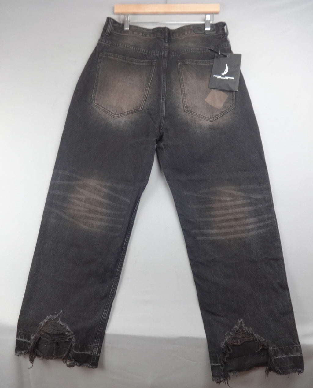 Free World Order Jeans Men Medium Black FVVO Wide Leg Y2K Distressed Denim BNWT