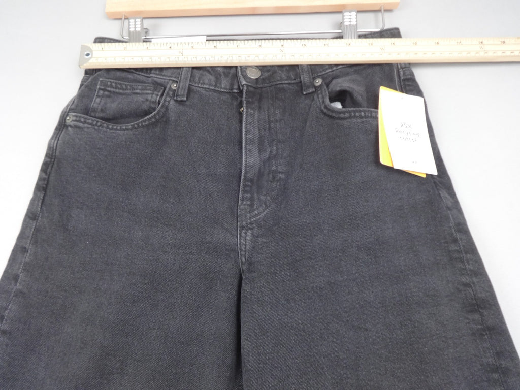 H&M Jeans Womens UK 10 Black Wide Leg High Waist Cropped Denim Retro BNWT Y2K