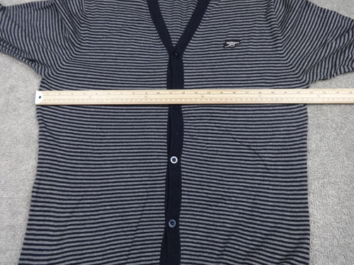 Arsenal Cardigan Men XXL Navy Grey Stripe Button Up Elbow Patch Casual Football