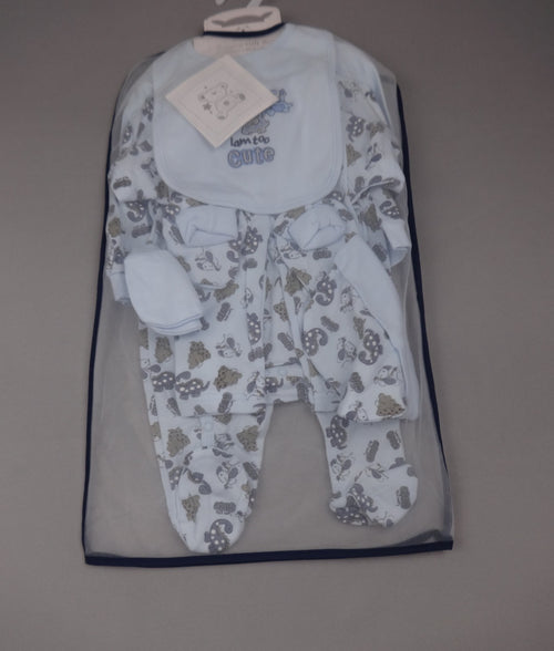 Bebe Bonito Baby Boys 0-3 Months 8 Piece Gift Set Blue Dinosaur Cotton New Bib